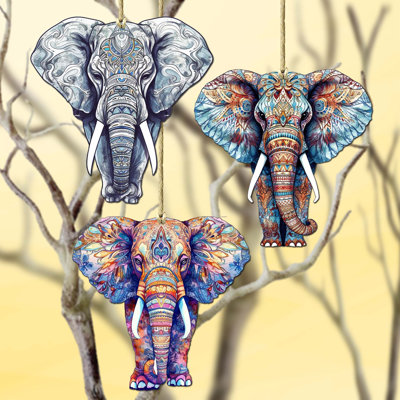 Wooden Ornaments Set 7.5'' Handmade Wood Animals Shatterproof Holiday Shaped Ornament