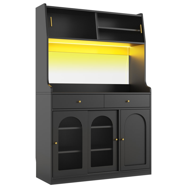 Led Tall Cabinet With Glass Doors - App-Controlled Lighting, 2 Drawers, Anti-Tip Safety
