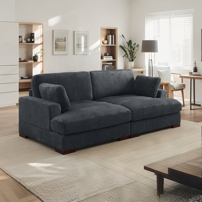 Chaise longue surdimensionnée en velours côtelé 89 po avec coussins 89 po, Gris foncé