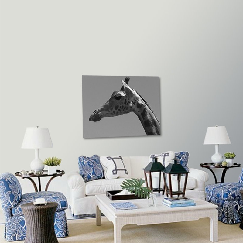Giraffe Profile Black & White Print, Metal, 60" W x 40" H