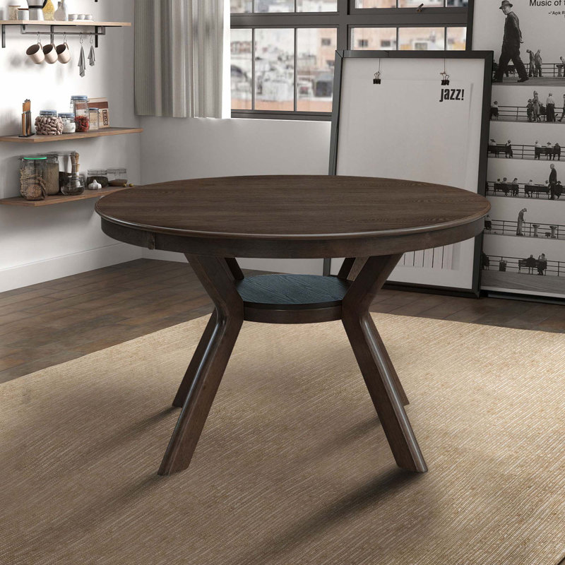 Table de salle à manger 47,24 "en bois d'hévéa rond pour 4-6 avec base en bois, Brun
