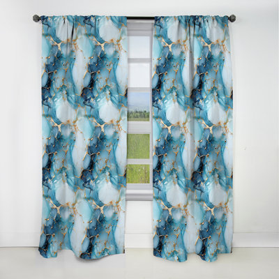 Celestial Gold And Blue Marble Pattern I - Abstract Marble Marble Blackout Curtain - 1 Panels