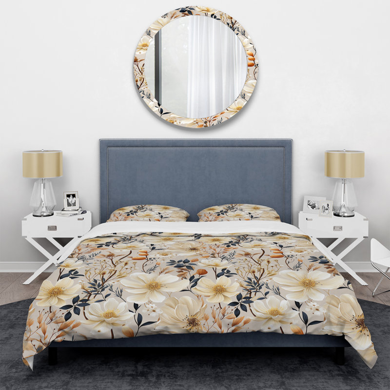 Ivory Poppies Playful Blossoms III - Ensemble de housse de couette à motif floral