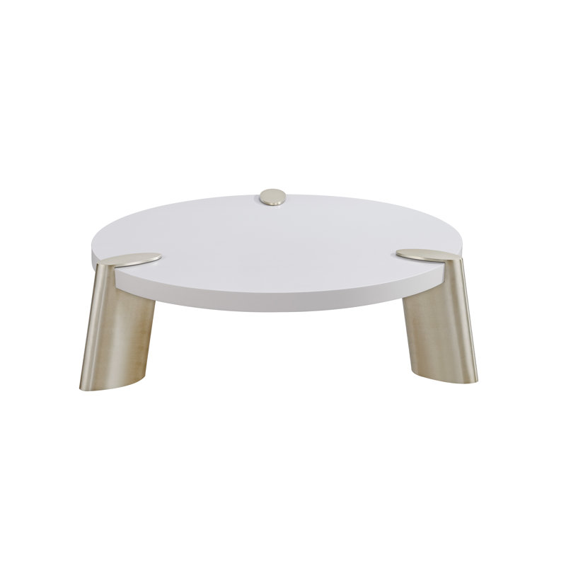 Table de centre ronde 55 po Mimeo, H 17 po x L 48 po x l 48 po, Blanc / Laiton