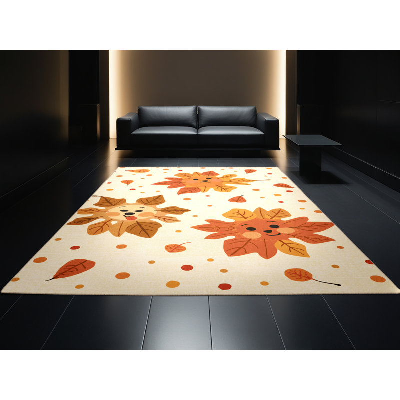 Soft Plush Finnell Thanksgiving Modern & Contemporary Abstract Area Rug in Beige – Beige Binding, 4x6