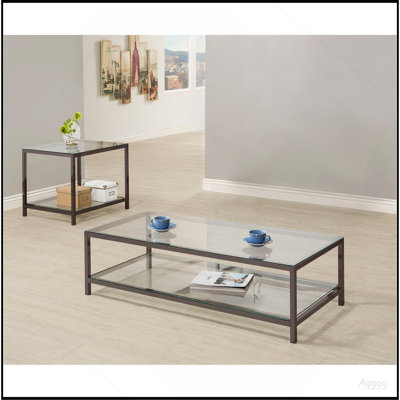 Natasha Black Nickel 2-piece Coffee Table Set