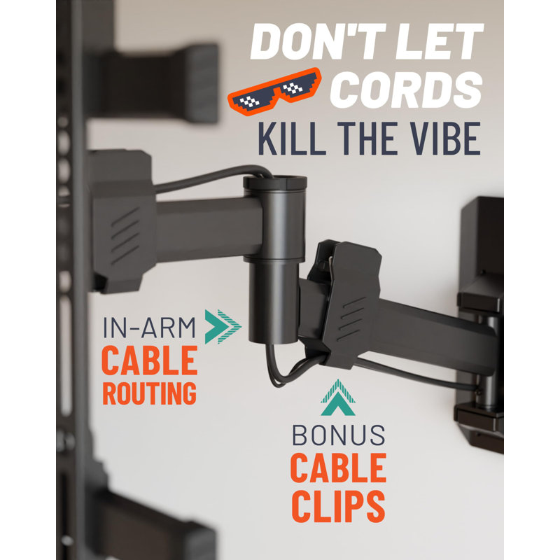 Swivel Full Motion TV Wall Mount For Tvs Up To 60" - Smooth Extention, Tilt - Wall Template For Easy Install On 1 Stud - Level & Hide Cables After Install