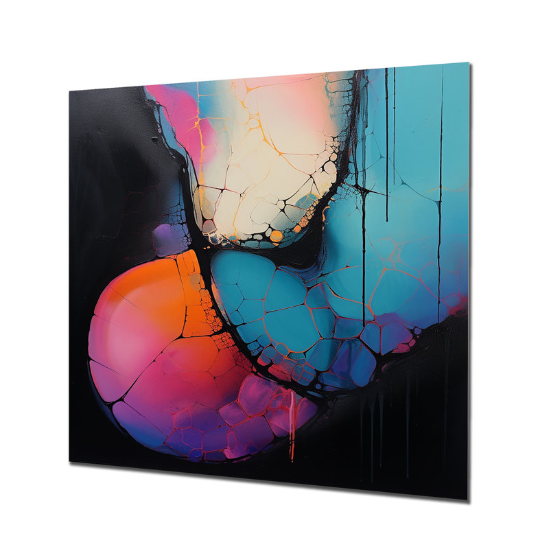 «Blue and Pink Cubist Ink Expression I», impression d'art mural en métal fractal, H 16 po x l 16 po