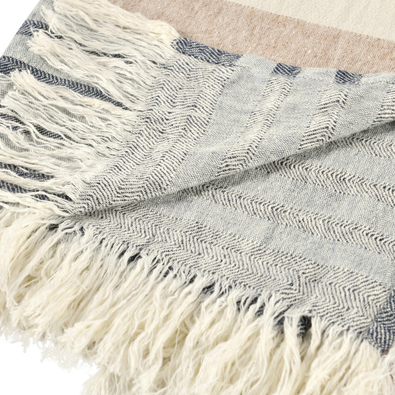 Jeté tissé Crawford, Bleu / brun / beige rayé