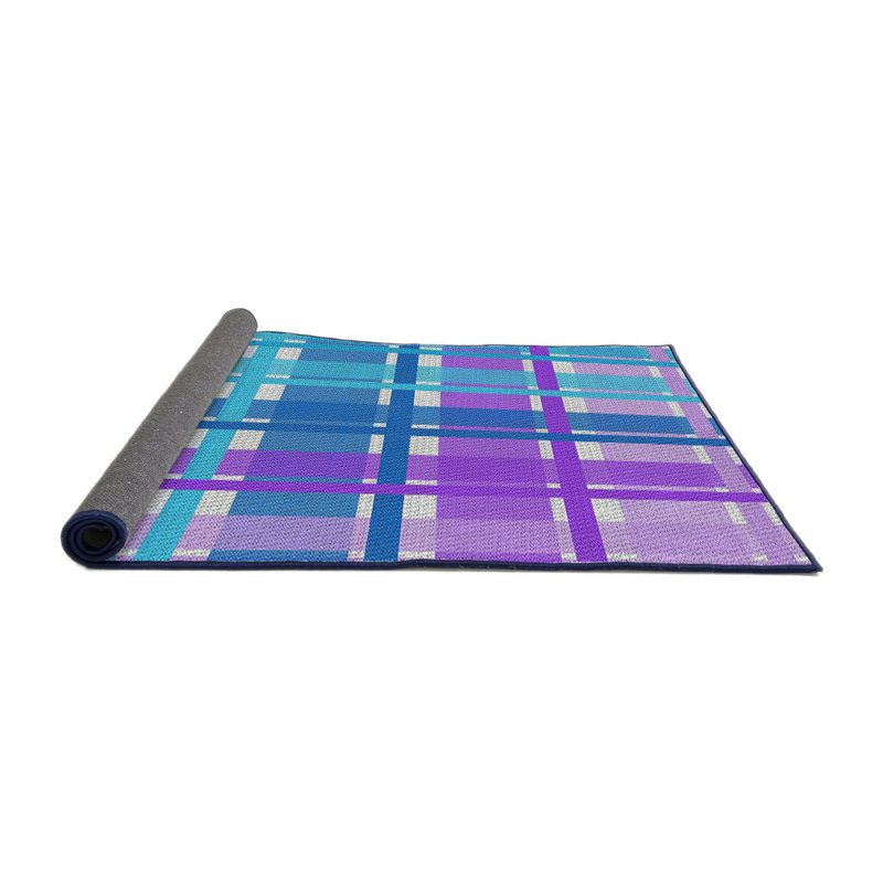 Tapis rouge/bleu à motifs, Rond 4 pi