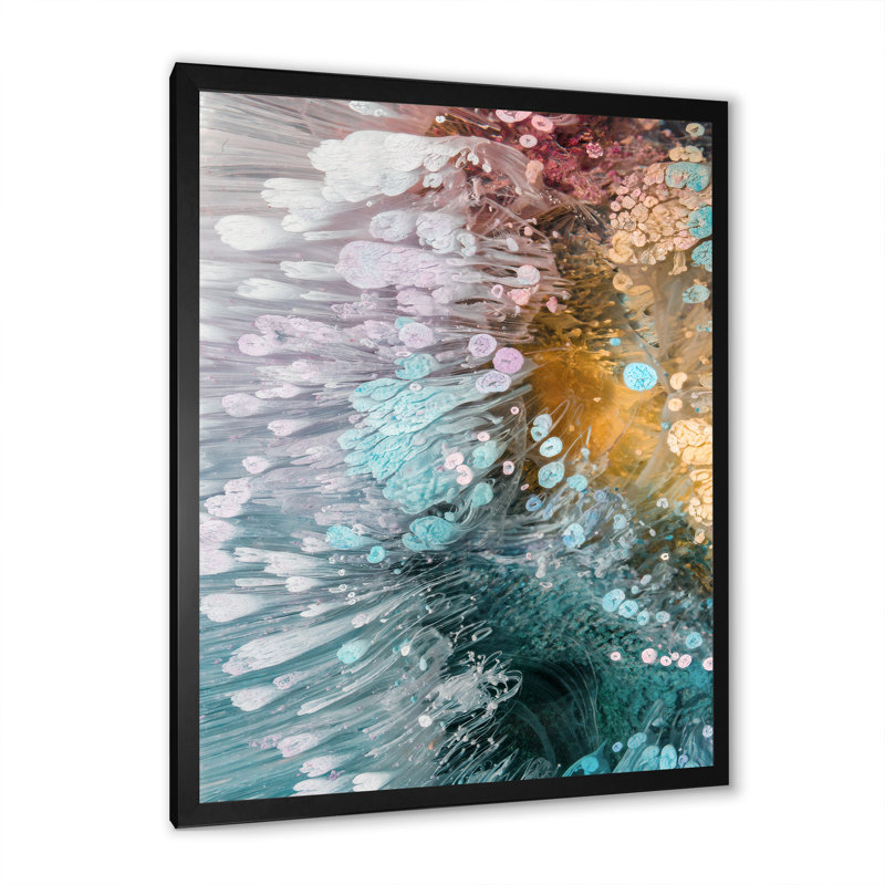 Turquoise et mauve liquide Flow Art III - impression sur toile moderne, Toile avec cadre photo noir