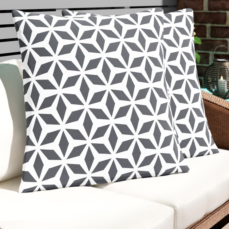 Geometric Outdoor Reversible Throw Pillow, Black, 18" X 18"