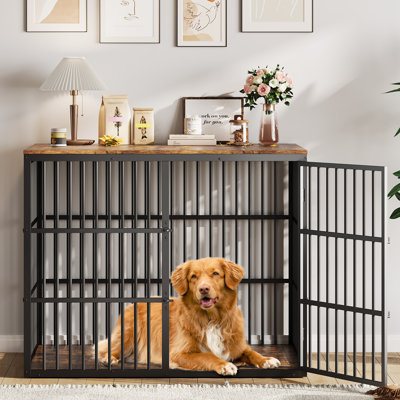 Mobilier de caisse pour chien en bois 48 pouces, table de bout chenil en métal 3 portes, grands chiens