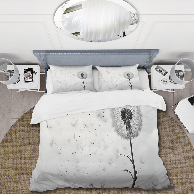 Minimalisme Dandelion Natures Fragilité I - Ensemble de housse de couette floral - Microfibre de polyester