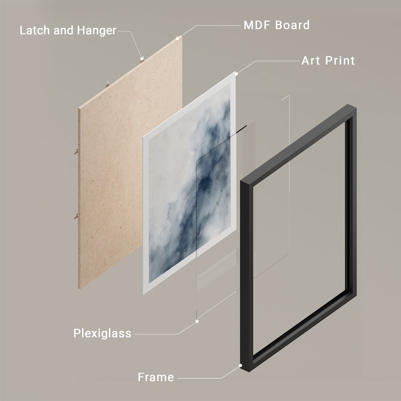 Reproduction d'art encadrée abstraite pour décoration intérieure moderne - 11 po x 14 po, H 14 po x l 11 po, Noir