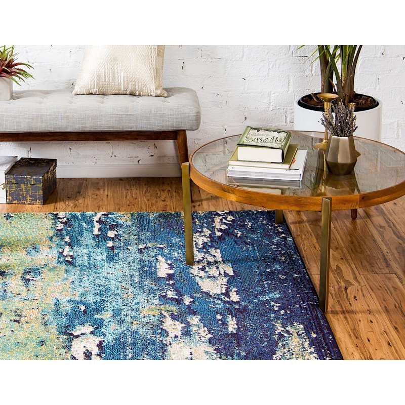 Tapis bleu marine à motif géométrique shirey, Rectangle 9 pi x 12 pi