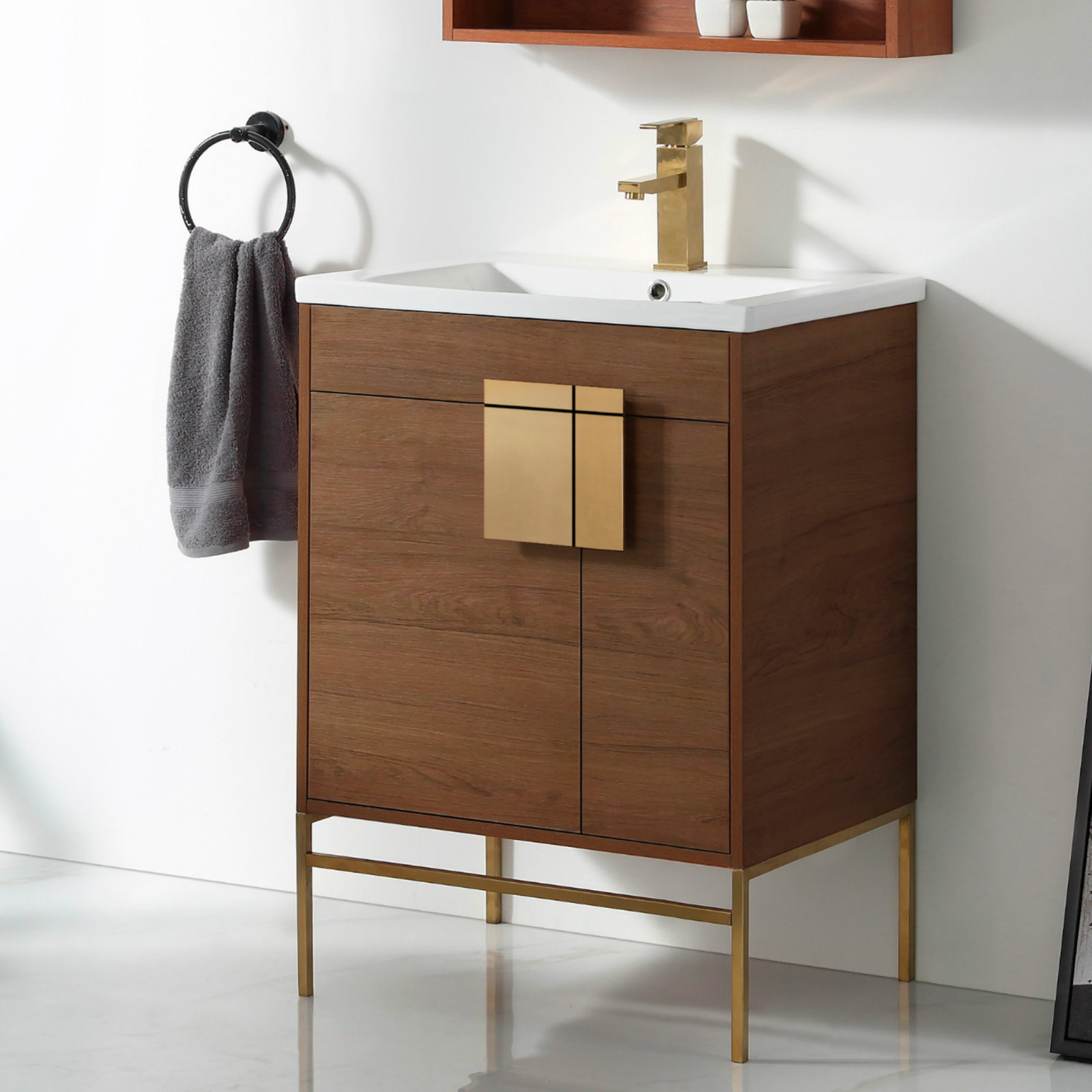 Maisie 24'' Single Bathroom Vanity, Satin Brass, Walnut