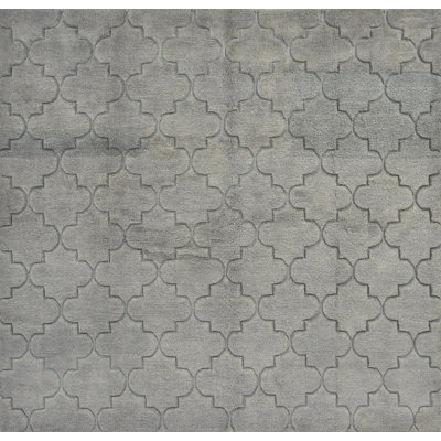 Tapis gris en laine noué à la main de conception unique 7 pi 10 po x 8 pi 4 po Damaris