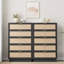 Commode 5 tiroirs en rotin, commode haute avec poignées en métal et base en bois massif, rangement pour la chambre à coucher, le salon-146613402