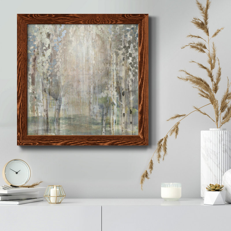 «Blossoms in Mist», peinture sur toile encadrée, H 17 po x l 17 po x P 1,5 po, Érable encadré