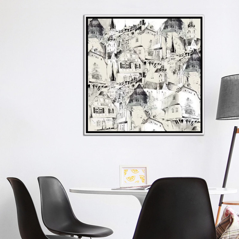 Germany Historical View Bad Kreuznach by Ana Rut Bré - Graphic Art Print, White Framed Canvas, No Matte