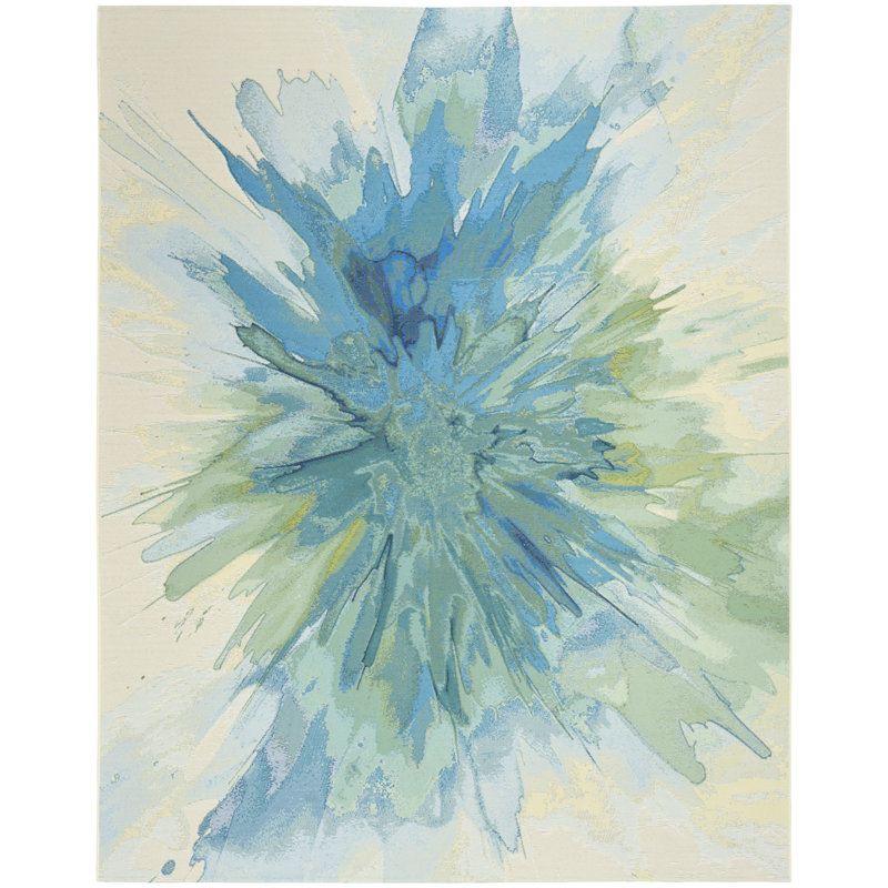 Woodroe 4' x 6' Ivory Blue Modern Rug, Rectangle 4' x 6'