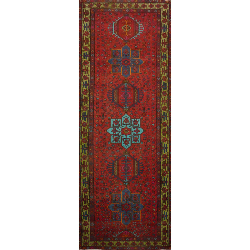 Tapis de couloir traditionnel rouge en laine rouge 4 x 11