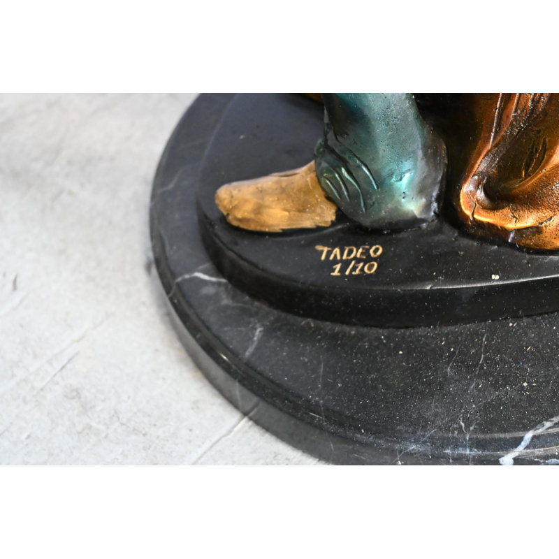 Statue romantique en bronze avec base violon et marbre, musique 11 po x 10 po x H 19 po