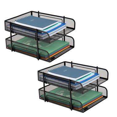 Paper Tray, Desk Organizer, Stackable, Storage, Office, Metal, Black (Set of 2) Mind Reader