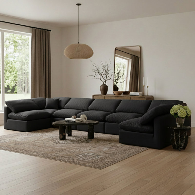 Ensemble modulaire de coin en velours 7 pièces Itala, Velours noir