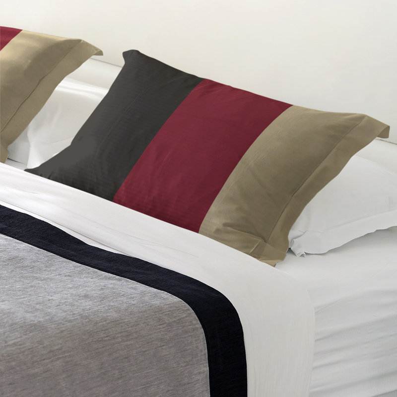 Polyester Striped Sham Set, Microfiber, Standard, Black/Brick Red/Desert Sand