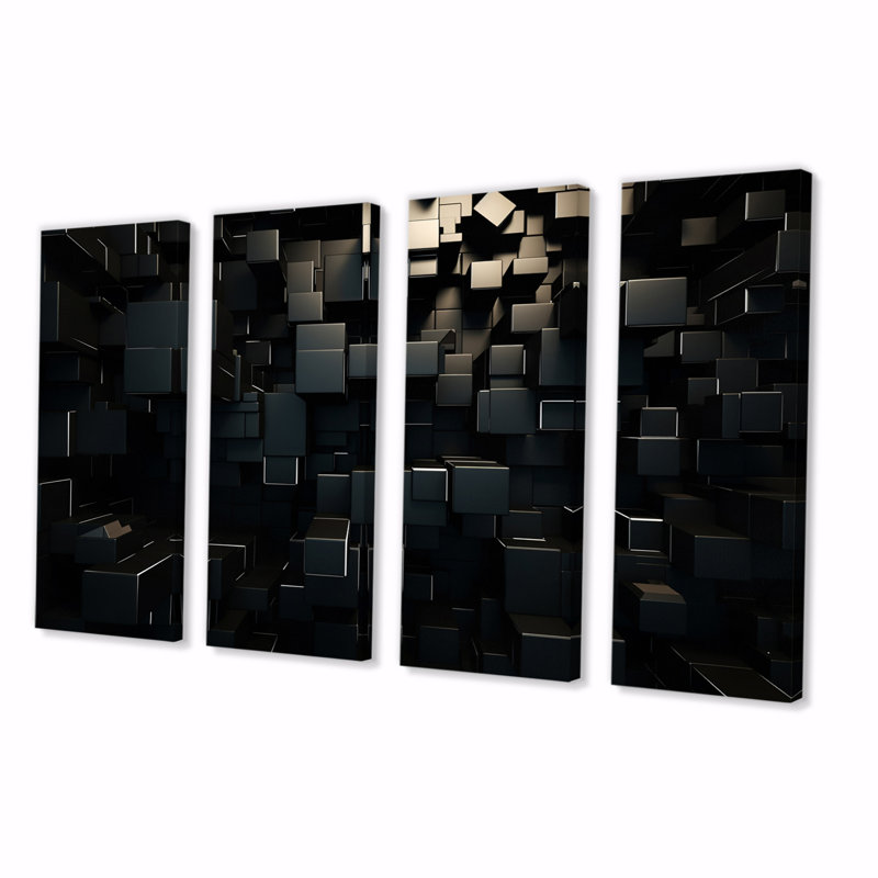 3D Black Brick Cube Dimensions - 4 Piece Wrapped Canvas Print