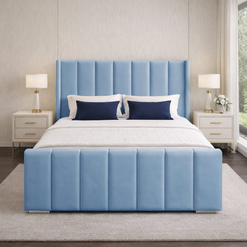 Premium Luxury Wingback Panel Bed Frame, Single (3'), Sky Blue