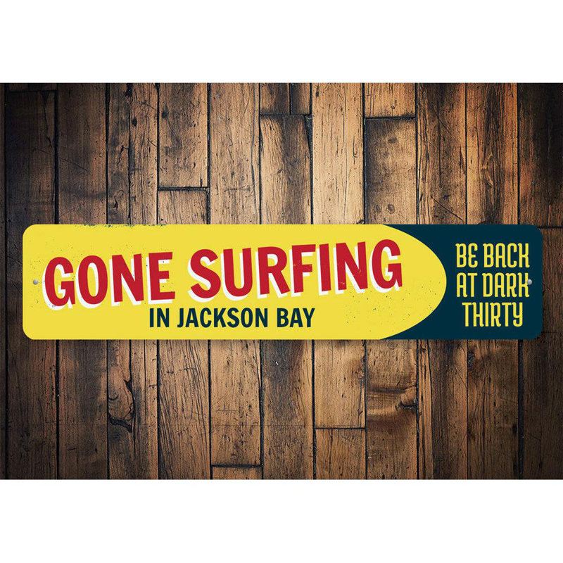 Plaque en aluminium Gone Surfing, H 4 po x l 18 po x P 0,04 po