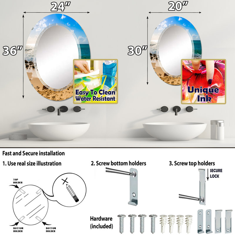 Miroir de salle de bain sans cadre, 36 po x 24 po