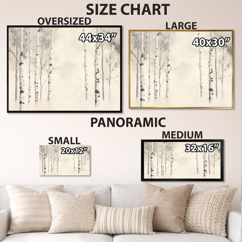 Décoration murale Minimal Birch Tree Forest I - Beige, Toile tendue, H 24 po x l 32 po