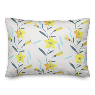 White Floral Lines Outdoor Throw Pillow