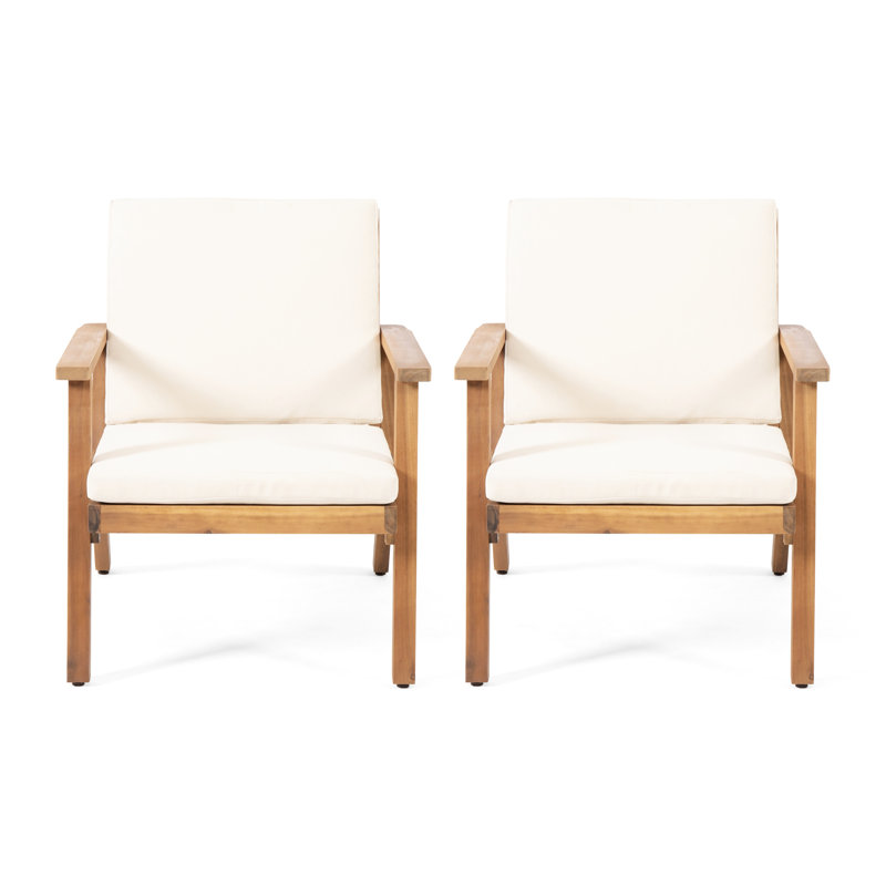 Fauteuils club d'extérieur en bois avec coussins bruns - structure solide, siège à lattes ouvertes à eau, capacité de 300 lb, l 26,15 po x P 31,77 x H 30,1 po pour 2 coussins beiges