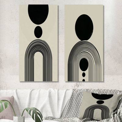 Vortex rétro noir et beige - art moderne encadré 2 pièces