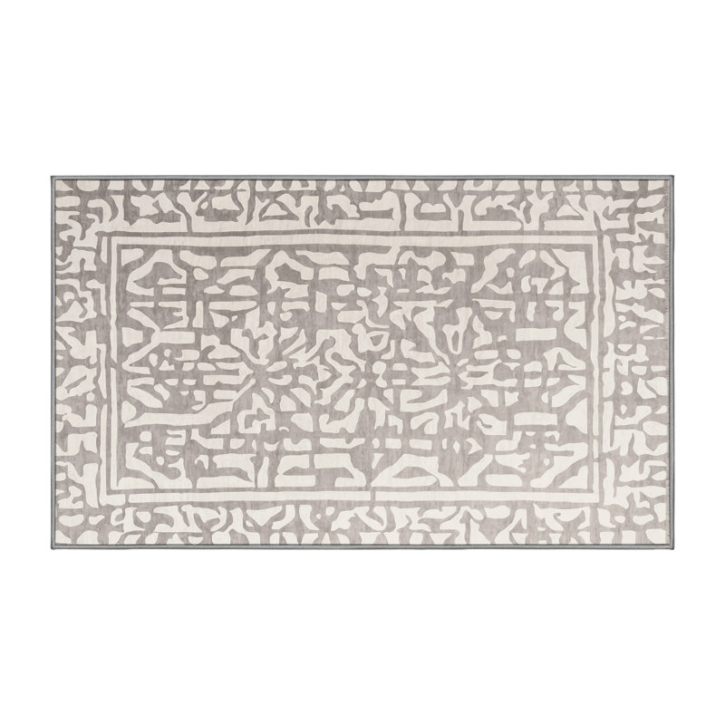 Machine Washable Gray Area Rug, Rectangle 6' x 9'