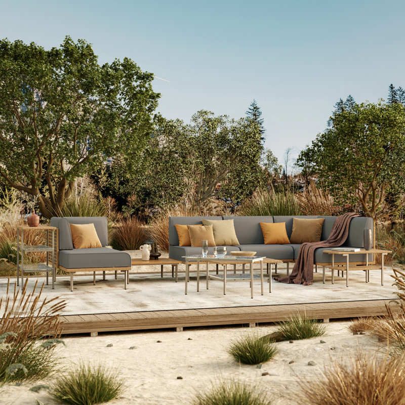 Janski 5 - Person Outdoor Sectional Seating Group with Cushions, Gray