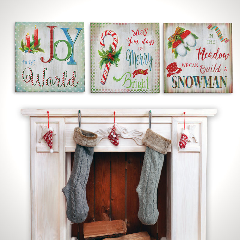 « joy to the world », ensemble de 3 reproductions d’art textuel sur toile tendue
