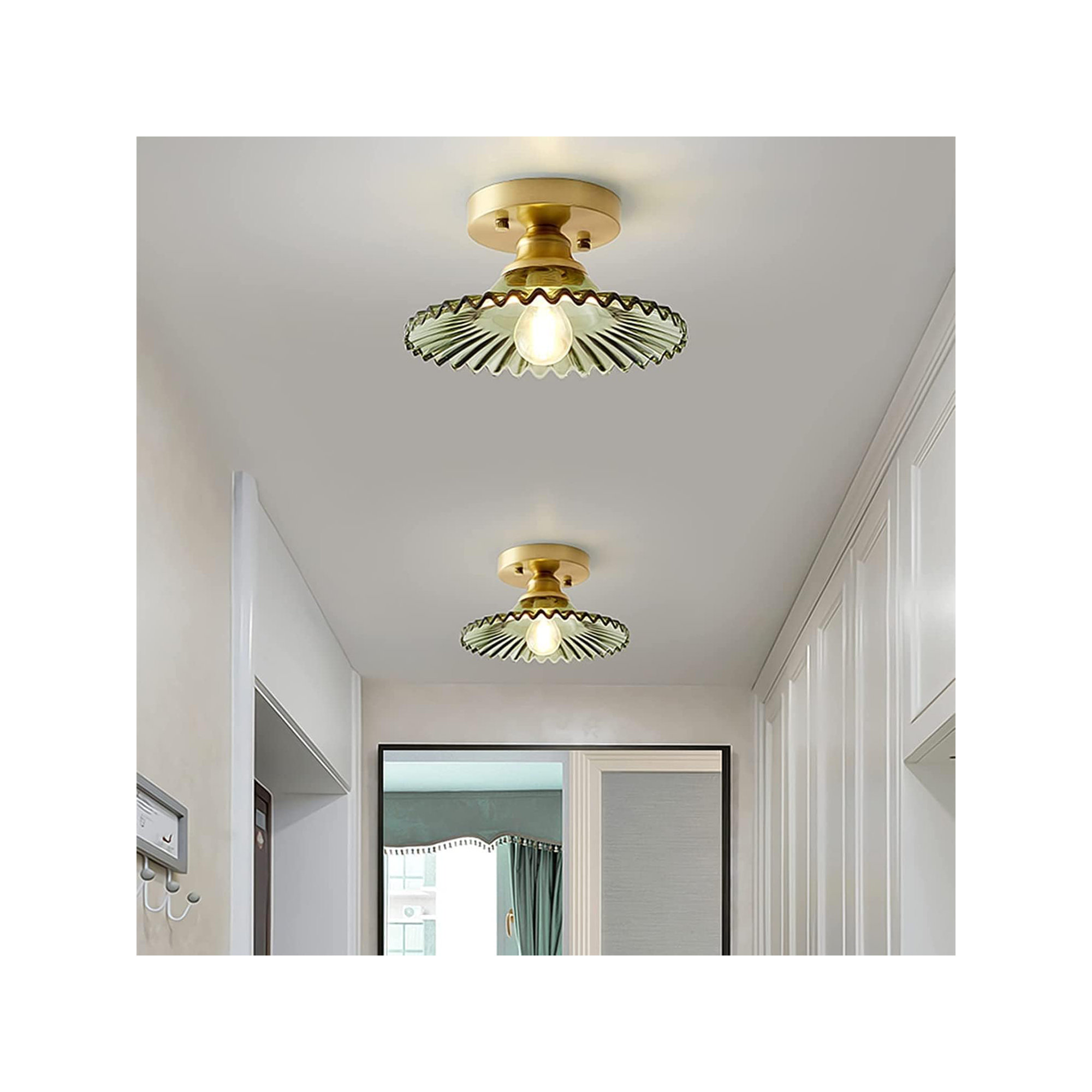 Saffron Single Light Glass Flush Mount, Green