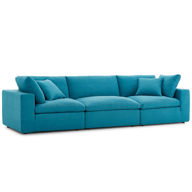 Modway Copper Grove Hrazdan Down-filled Over-stuffed 3-piece Sectional Sofa Set, Teal Plainweave