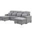 Lit fonctionnel en forme de U avec rangement pour méridienne, chargeurs et revêtement en chenille douce, espace de rangement polyvalent gris, magnifique