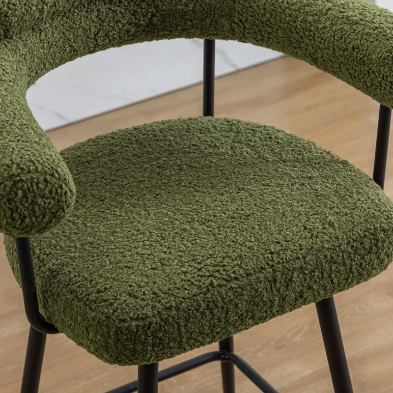 Kiylan Swivel Upholstered 26.7" Sherpa Counter Stool with Curved Wing Back and Metal Frame, Sherpa Green