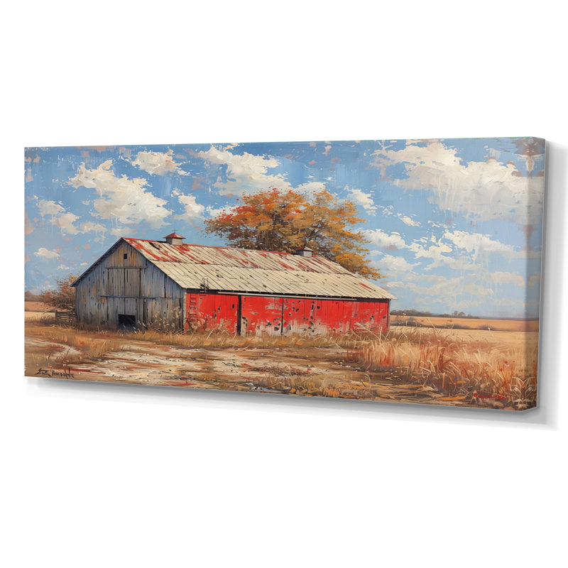 Décoration grise rouge et grise d'été - décoration murale grange, Toile tendue, H 28 po x l 60 po x P 1,5 po