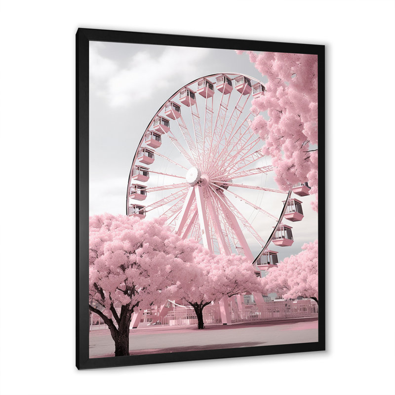 «Pink Ferris Wheel Magical Spin I», impressions sur toile de paysages urbains, H 20 po x l 12 po x P 1 po, Cadre photo noir