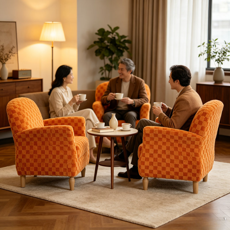 Fauteuil en velours côtelé 26,2 po de largeur, Orange, Bois jaune clair