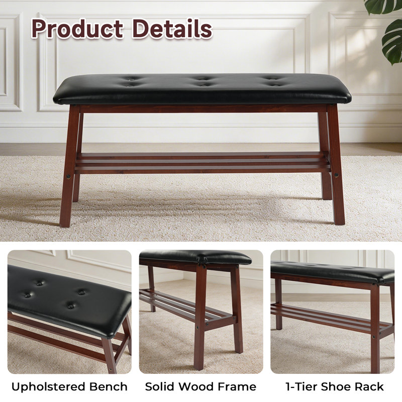39.4'' Solid Wood Upholstered Bench with Seat Tufted Design 